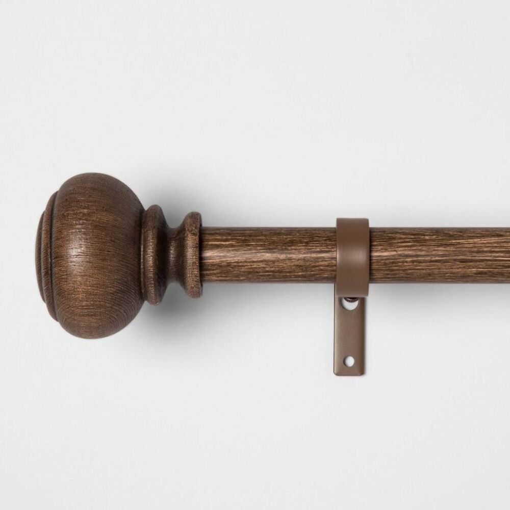 36"-66" Wood Knob Single Curtain Rod 0.875" Diameter - Dark Brown